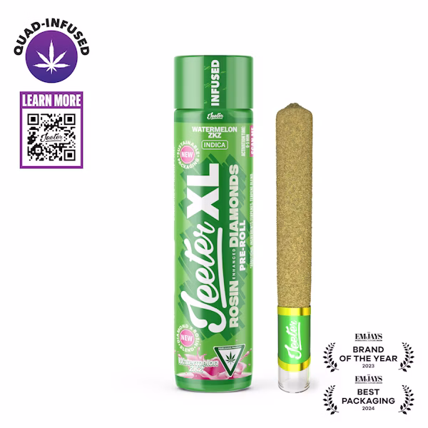 Jeeter XL Rosin Diamonds infused pre-roll with green packaging